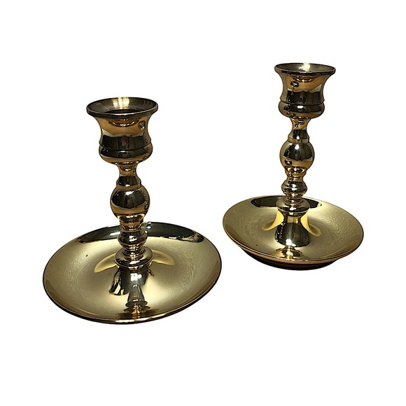 baldwin Other - Vintage 2 Brass Baldwin Elegant Gold Console‎ Saucer base Candlestick Holder